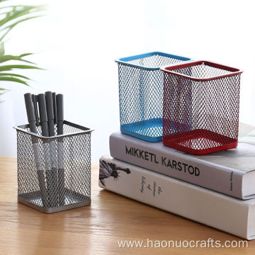 Square pen holder metal grid office stationery storage